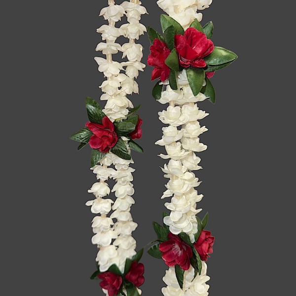 Double Strand Pikake Lei w/ Rose